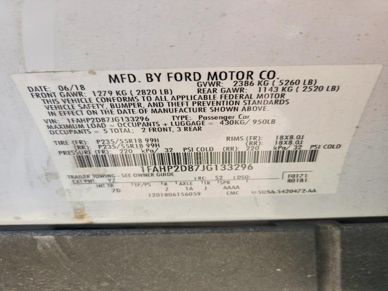 Продаж на аукціоні авто 2018 Ford Taurus, vin: 1FAHP2D87JG133296, номер лоту: 63733056