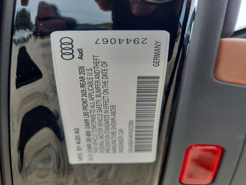 2022 Audi A4 მანქანა იყიდება აუქციონზე, vin: WAUABAF44NN002064, აუქციონის ნომერი: 65831366
