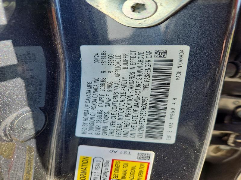 2025 Honda Civic მანქანა იყიდება აუქციონზე, vin: 2HGFE2F25SH532957, აუქციონის ნომერი: 65899256