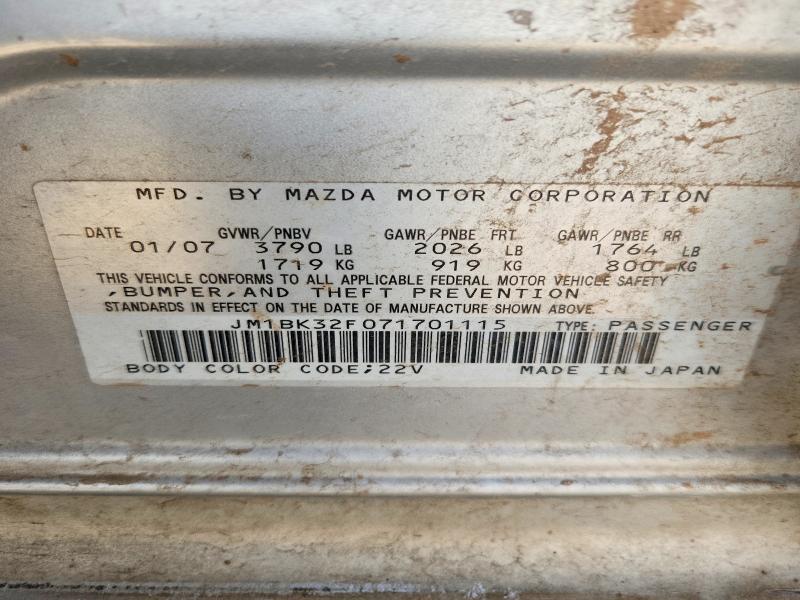 Продажа на аукционе авто 2007 Mazda 3, vin: JM1BK32F071701115, номер лота: 65126546