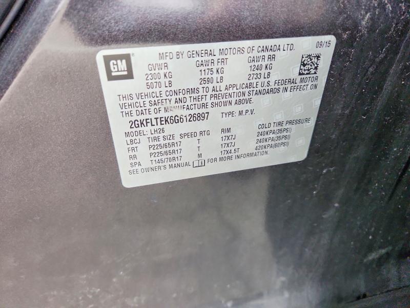 64948786 :رقم المزاد ، 2GKFLTEK6G6126897 vin ، 2016 Gmc Terrain مزاد بيع