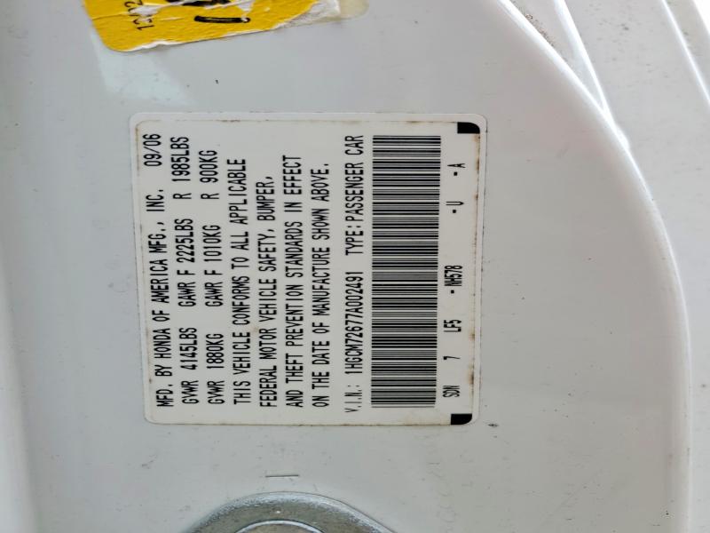 Продаж на аукціоні авто 2007 Honda Accord, vin: 1HGCM72677A002491, номер лоту: 64968596