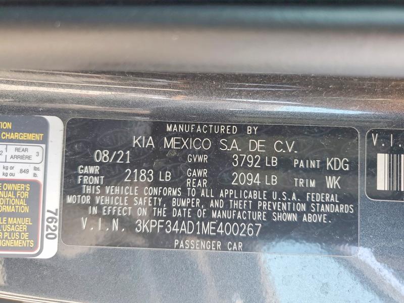 Aukcja sprzedaży 2021 Kia Forte, vin: 3KPF34AD1ME400267, numer aukcji: 64689086