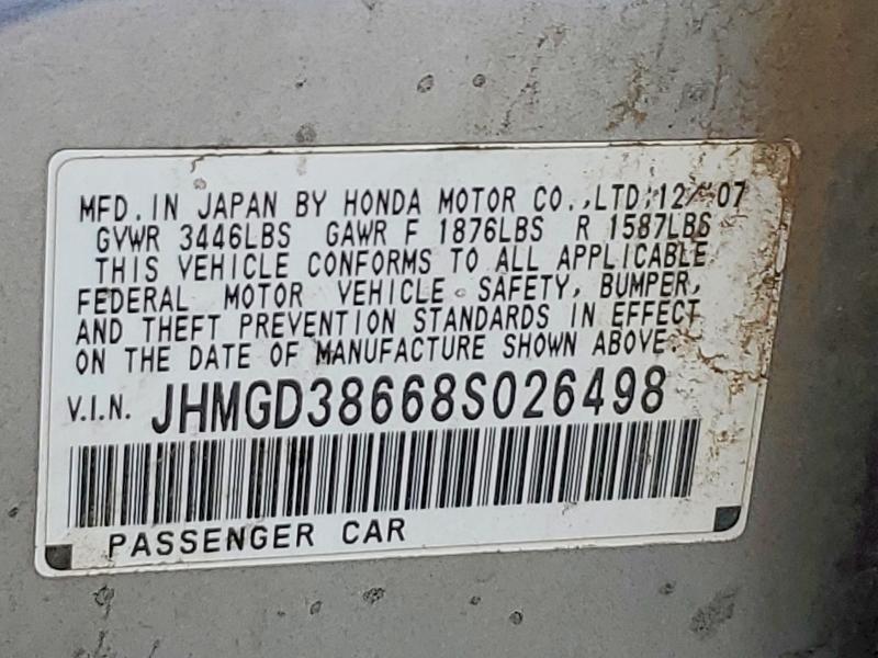 64660956 :رقم المزاد ، JHMGD38668S026498 vin ، 2008 Honda Fit مزاد بيع