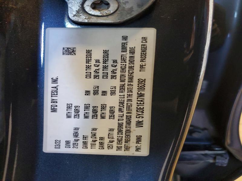 Продаж на аукціоні авто 2022 Tesla Model 3, vin: 5YJ3E1EA7NF186392, номер лоту: 63641336