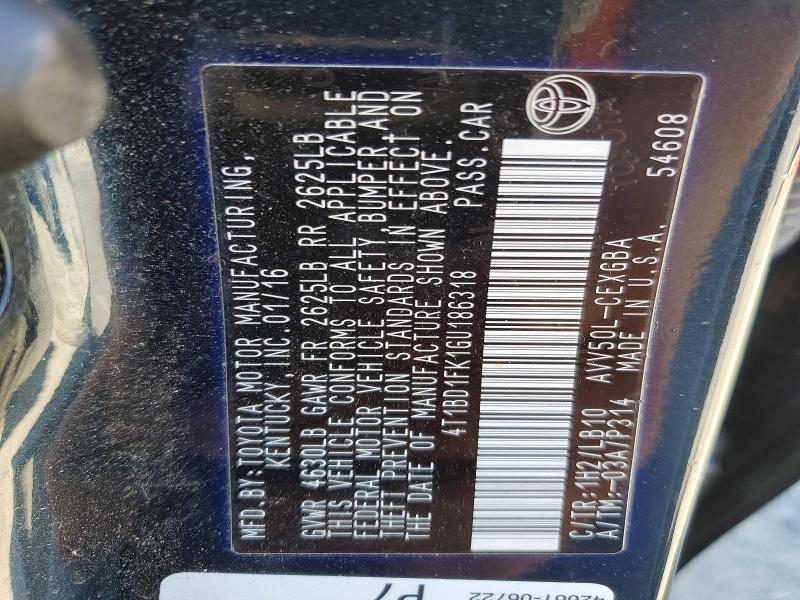 Auction sale of the 2016 Toyota Camry Hybrid, vin: 4T1BD1FK1GU186318, lot number: 64505676