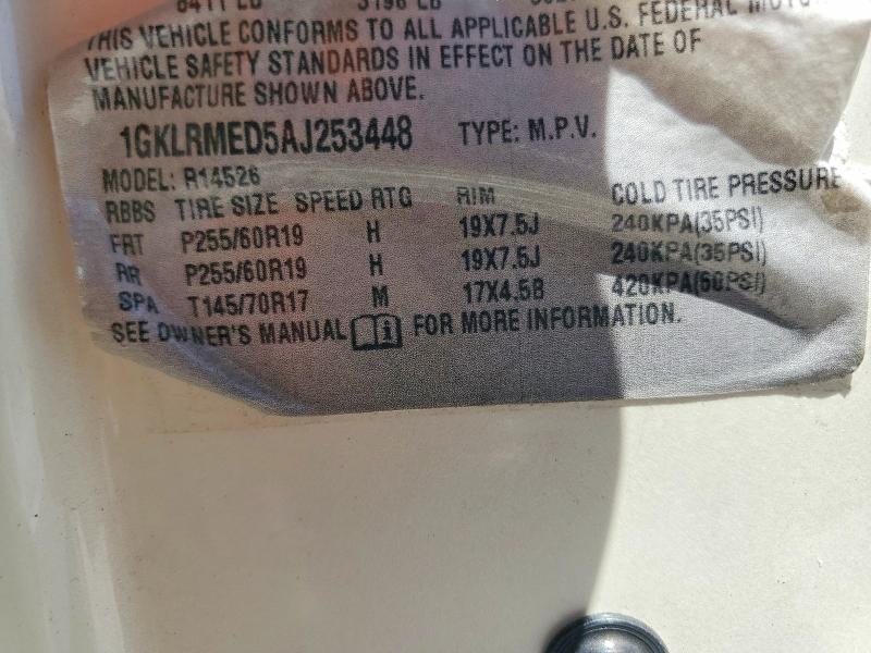 63718806 :رقم المزاد ، 1GKLRMED5AJ253448 vin ، 2010 Gmc Acadia مزاد بيع