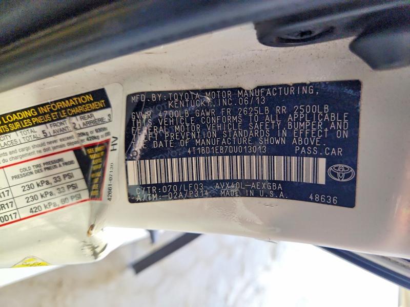 2013 Toyota Avalon Hybrid მანქანა იყიდება აუქციონზე, vin: 4T1BD1EB7DU013013, აუქციონის ნომერი: 64943756