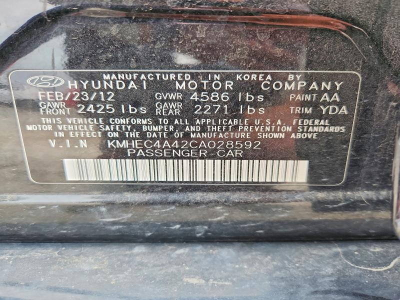 Aukcja sprzedaży 2012 Hyundai Sonata, vin: KMHEC4A42CA028592, numer aukcji: 64643336
