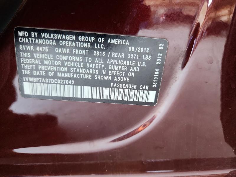 Aukcja sprzedaży 2013 Volkswagen Passat, vin: 1VWBP7A37DC027042, numer aukcji: 66054216