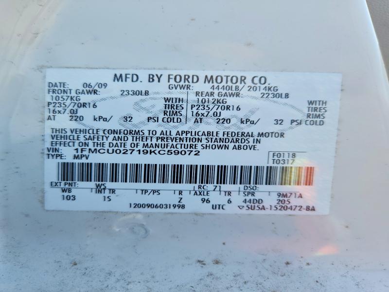 62673726 :رقم المزاد ، 1FMCU02719KC59072 vin ، 2009 Ford Escape مزاد بيع
