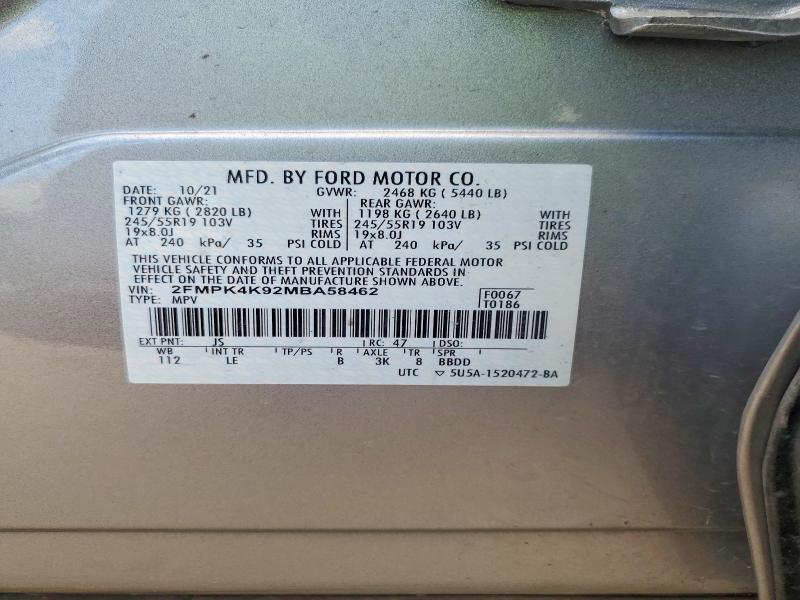 64405326 :رقم المزاد ، 2FMPK4K92MBA58462 vin ، 2021 Ford Edge مزاد بيع