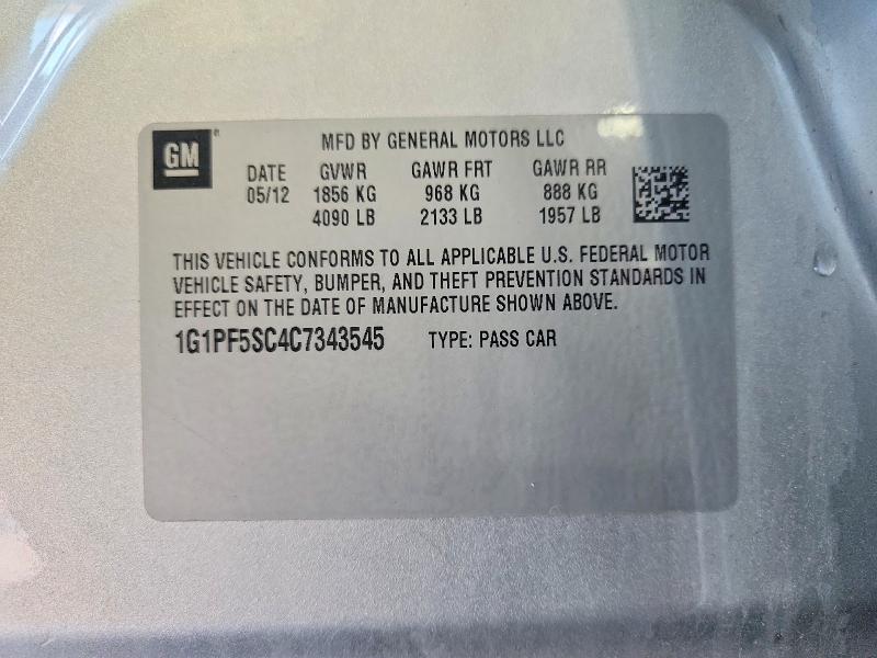 Продаж на аукціоні авто 2012 Chevrolet Cruze, vin: 1G1PF5SC4C7343545, номер лоту: 67338986