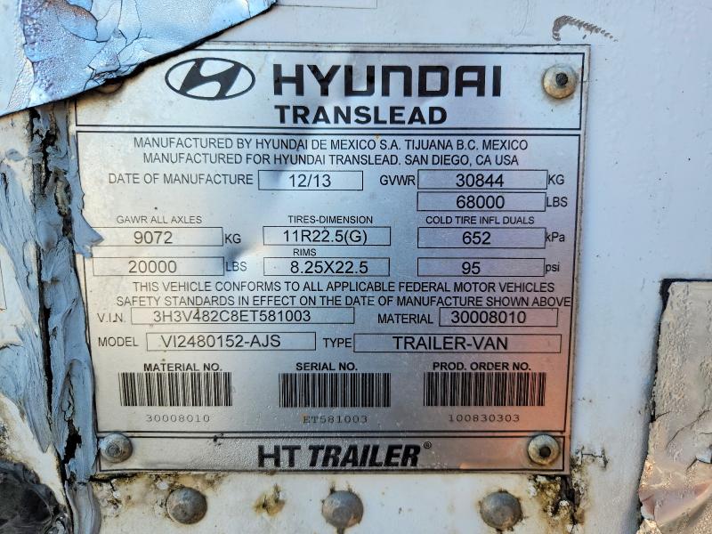 Aukcja sprzedaży 2014 Hyundai Translead Inc Trailers, vin: 3H3V482C8ET581003, numer aukcji: 62269456