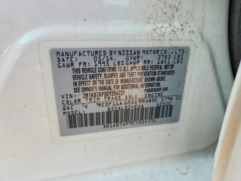 63616106 :رقم المزاد ، 3N1AB7AP9EY254731 vin ، 2014 Nissan Sentra مزاد بيع