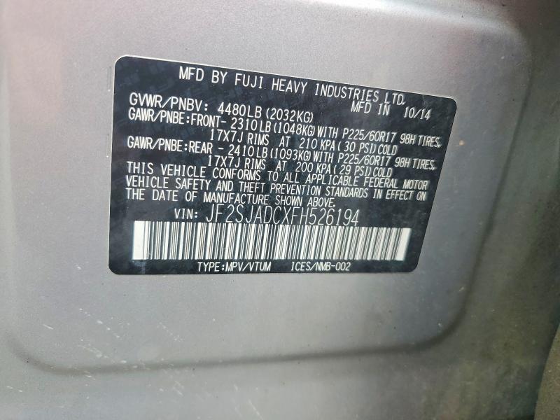 Aukcja sprzedaży 2015 Subaru Forester, vin: JF2SJADCXFH526194, numer aukcji: 64335496