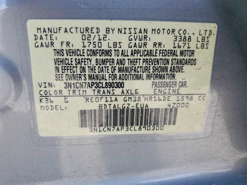 Продажа на аукционе авто 2012 Nissan Versa, vin: 3N1CN7AP3CL890300, номер лота: 66769486