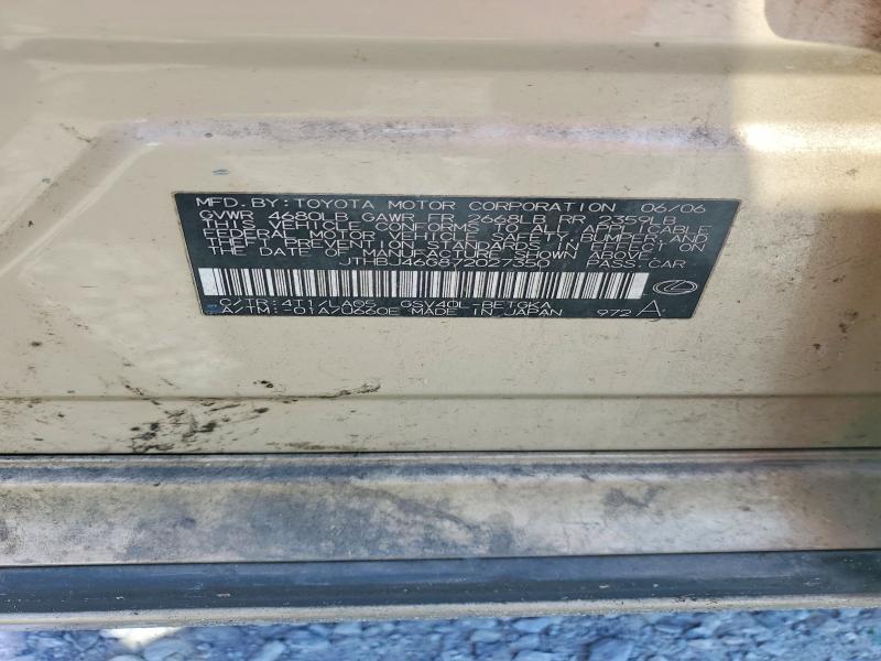 Aukcja sprzedaży 2007 Lexus Es, vin: JTHBJ46G872027350, numer aukcji: 65207276