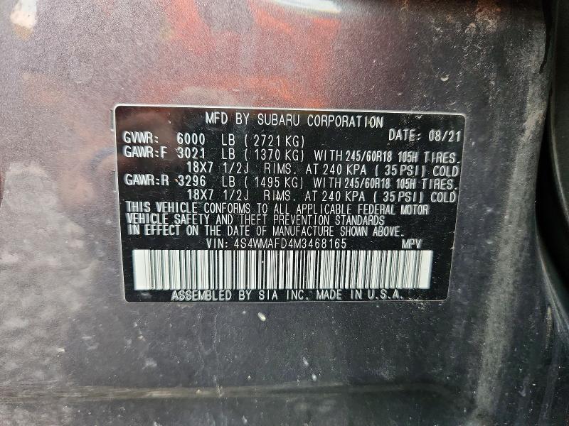64761426 :رقم المزاد ، 4S4WMAFD4M3468165 vin ، 2021 Subaru Ascent مزاد بيع