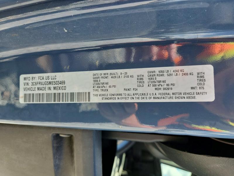62262756 :رقم المزاد ، 3C6FRVJG5ME503469 vin ، 2021 Ram Promaster 3500 مزاد بيع