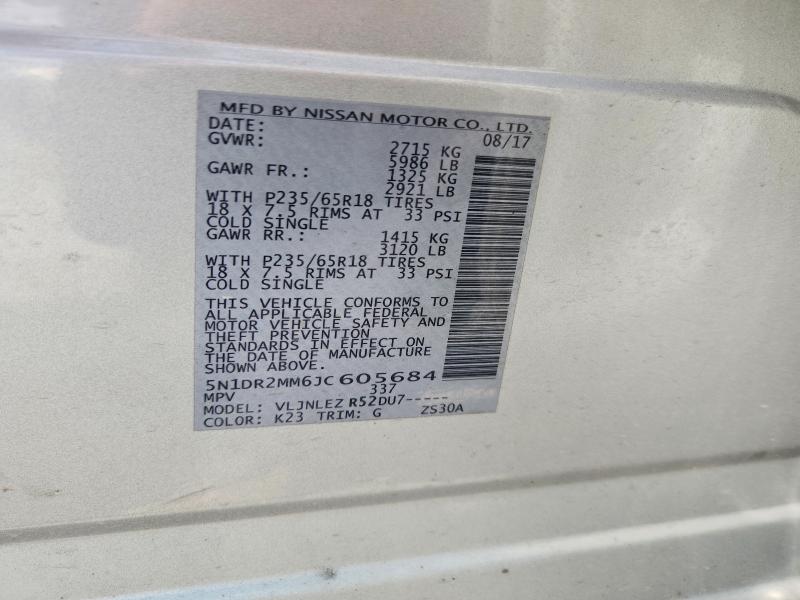 Aukcja sprzedaży 2018 Nissan Pathfinder, vin: 5N1DR2MM6JC605684, numer aukcji: 63145856