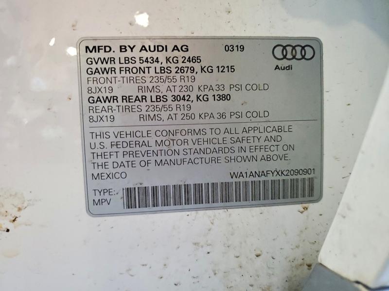 66653056 :رقم المزاد ، WA1ANAFYXK2090901 vin ، 2019 Audi Q5 مزاد بيع