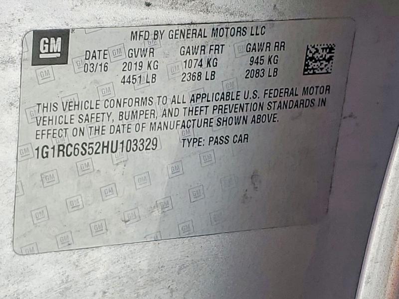 Продаж на аукціоні авто 2017 Chevrolet Volt, vin: 1G1RC6S52HU103329, номер лоту: 64487406
