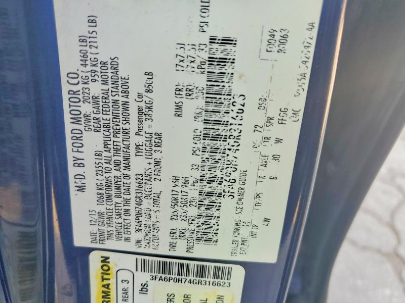 2016 Ford Fusion მანქანა იყიდება აუქციონზე, vin: 3FA6P0H74GR316623, აუქციონის ნომერი: 64128486