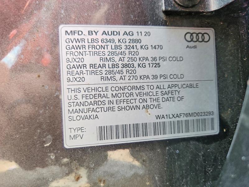 Aukcja sprzedaży 2021 Audi Q7, vin: WA1LXAF76MD023293, numer aukcji: 64338576