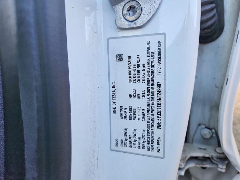 Продажа на аукционе авто 2022 Tesla Model 3, vin: 5YJ3E1EB5NF249997, номер лота: 66635416