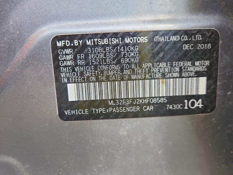 63362486 :رقم المزاد ، ML32F3FJ2KHF08585 vin ، 2019 Mitsubishi Mirage مزاد بيع