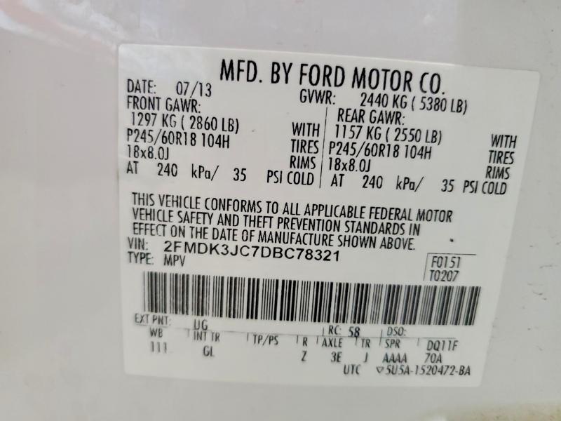 Продаж на аукціоні авто 2013 Ford Edge, vin: 2FMDK3JC7DBC78321, номер лоту: 65472286