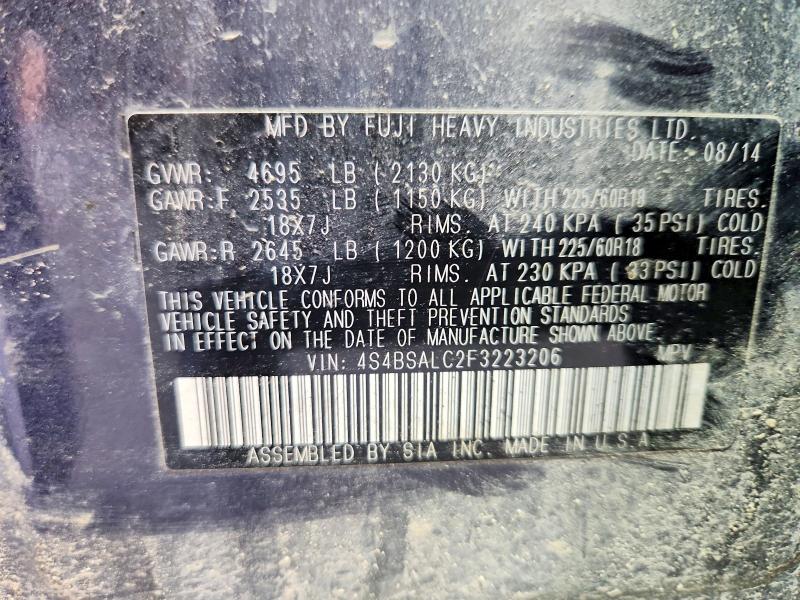 Продажа на аукционе авто 2015 Subaru Outback, vin: 4S4BSALC2F3223206, номер лота: 66340926