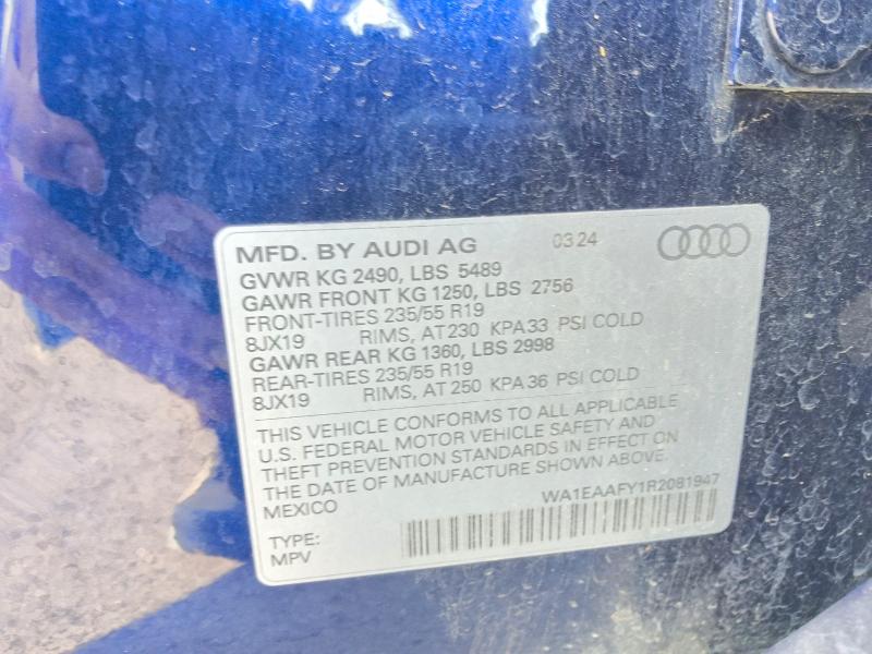 2024 Audi Q5 მანქანა იყიდება აუქციონზე, vin: WA1EAAFY1R2081947, აუქციონის ნომერი: 65113906