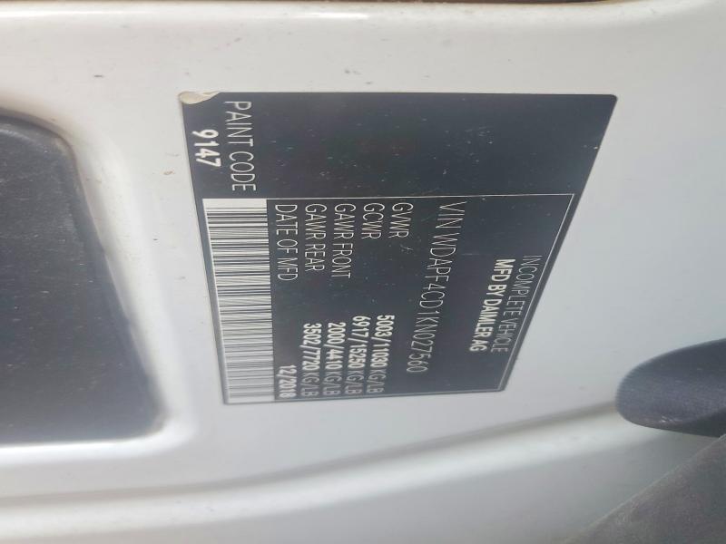 63764406 :رقم المزاد ، WDAPF4CD1KN027560 vin ، 2019 Mercedes-benz Sprinter مزاد بيع