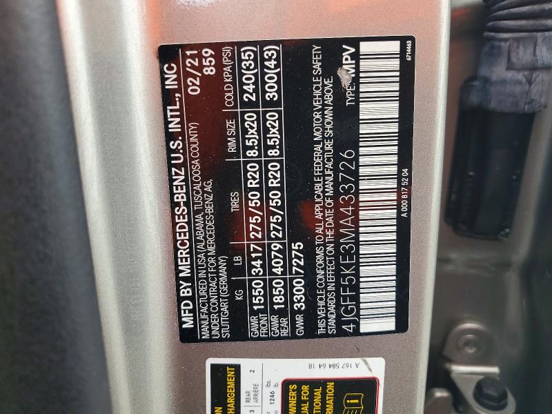 Aukcja sprzedaży 2021 Mercedes-benz Gls, vin: 4JGFF5KE3MA433726, numer aukcji: 66252696