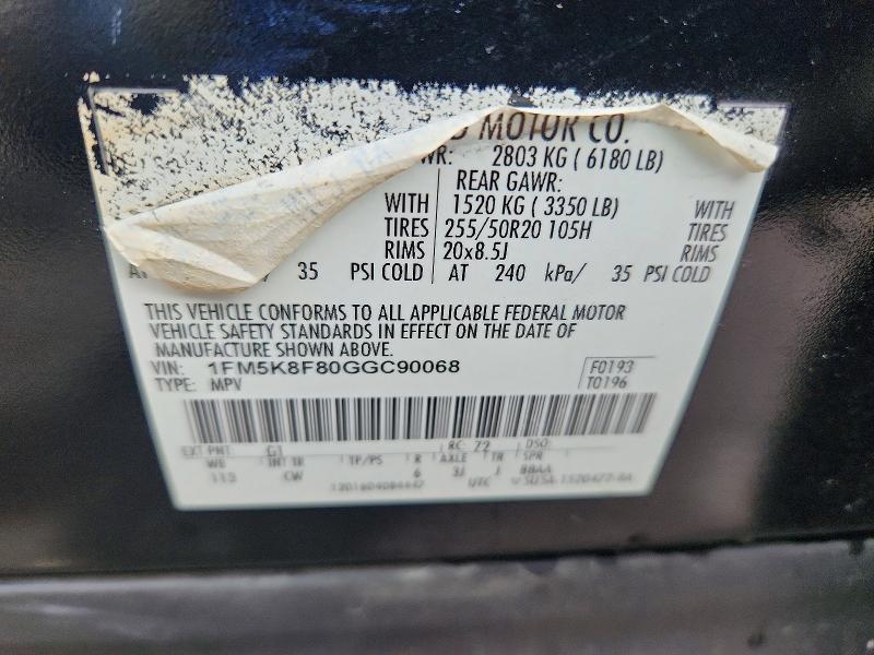 2016 Ford Explorer მანქანა იყიდება აუქციონზე, vin: 1FM5K8F80GGC90068, აუქციონის ნომერი: 63992216