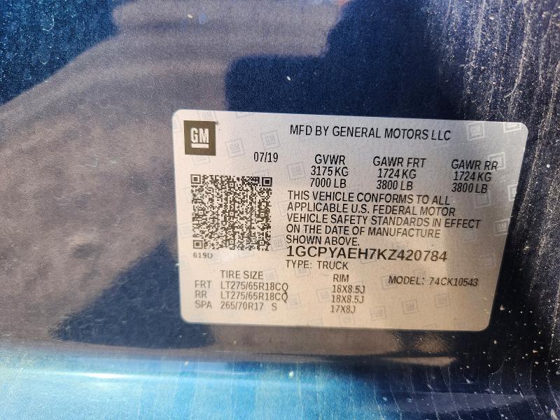 63646246 :رقم المزاد ، 1GCPYAEH7KZ420784 vin ، 2019 Chevrolet Silverado مزاد بيع