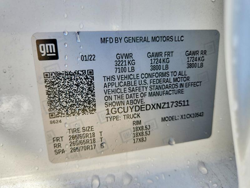 Aukcja sprzedaży 2022 Chevrolet Silverado Ltd, vin: 1GCUYDEDXNZ173511, numer aukcji: 65496016