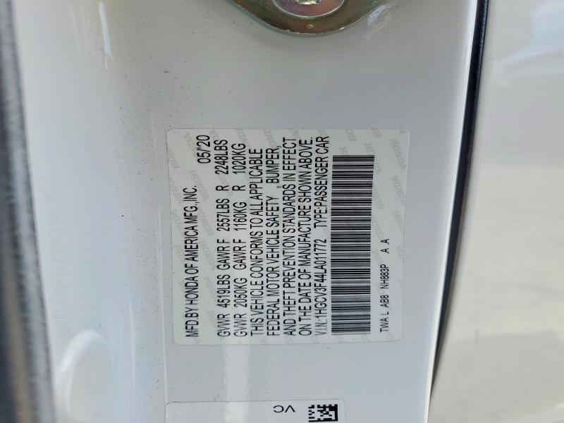 65154506 :رقم المزاد ، 1HGCV3F44LA011772 vin ، 2020 Honda Accord مزاد بيع