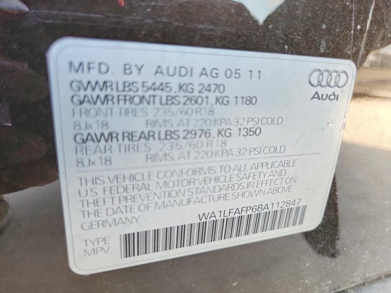 64767886 :رقم المزاد ، WA1LFAFP6BA112847 vin ، 2011 Audi Q5 مزاد بيع