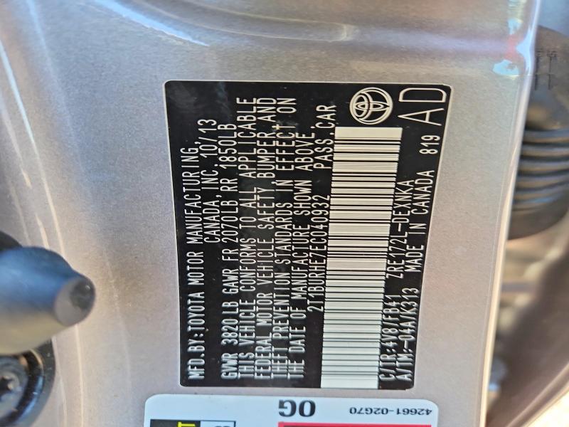 Aukcja sprzedaży 2014 Toyota Corolla, vin: 2T1BURHE7EC040932, numer aukcji: 65057906