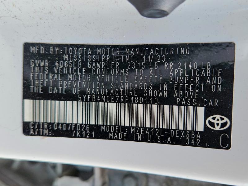 Продажа на аукционе авто 2024 Toyota Corolla, vin: 5YFB4MCE7RP180110, номер лота: 64373266