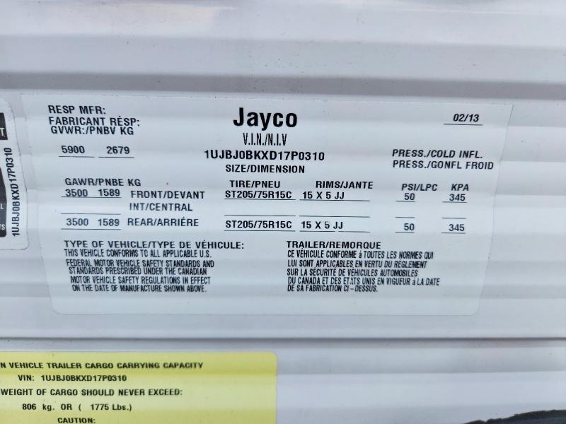 Продаж на аукціоні авто 2013 Jayco Jay Recreational Vehicle (rv), vin: 1UJBJ0BKXD17P0310, номер лоту: 63236156