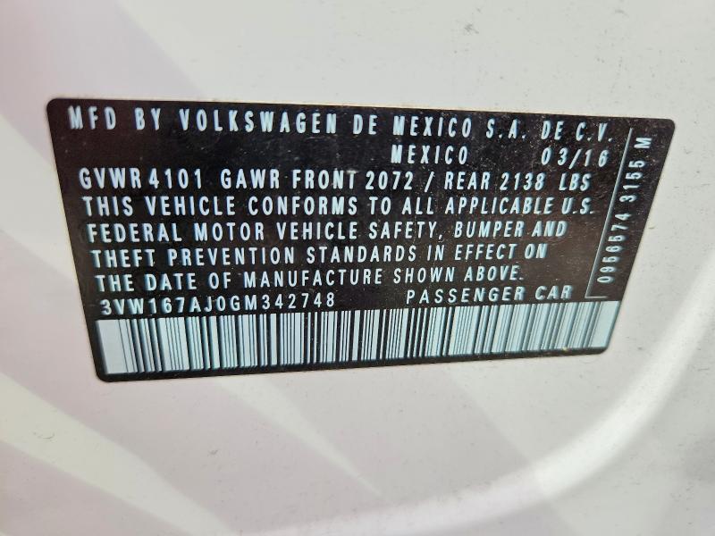Продаж на аукціоні авто 2016 Volkswagen Jetta, vin: 3VW167AJ0GM342748, номер лоту: 67110676