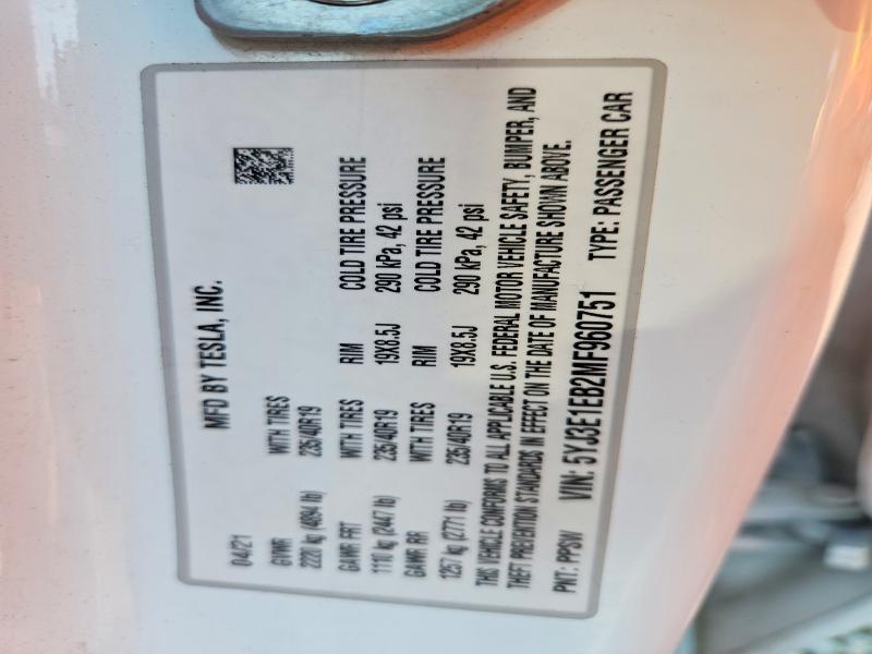 Aukcja sprzedaży 2021 Tesla Model 3, vin: 5YJ3E1EB2MF960751, numer aukcji: 63223326