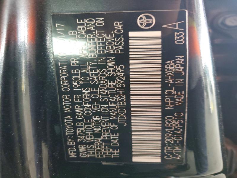 Aukcja sprzedaży 2017 Toyota Prius C, vin: JTDKDTB32H1592495, numer aukcji: 66625096