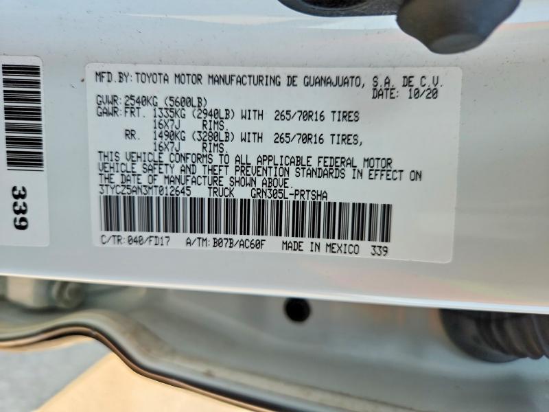 2021 Toyota Tacoma მანქანა იყიდება აუქციონზე, vin: 3TYCZ5AN3MT012645, აუქციონის ნომერი: 85995335