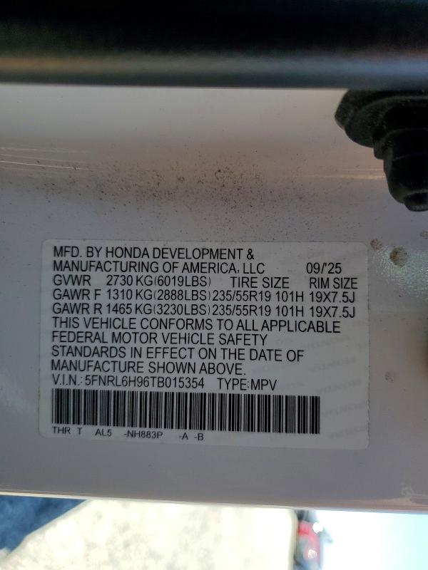 Aukcja sprzedaży 2026 Honda Odyssey, vin: 5FNRL6H96TB015354, numer aukcji: 63415016