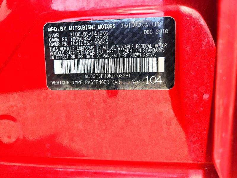 Продаж на аукціоні авто 2019 Mitsubishi Mirage, vin: ML32F3FJ9KHF08261, номер лоту: 64534636